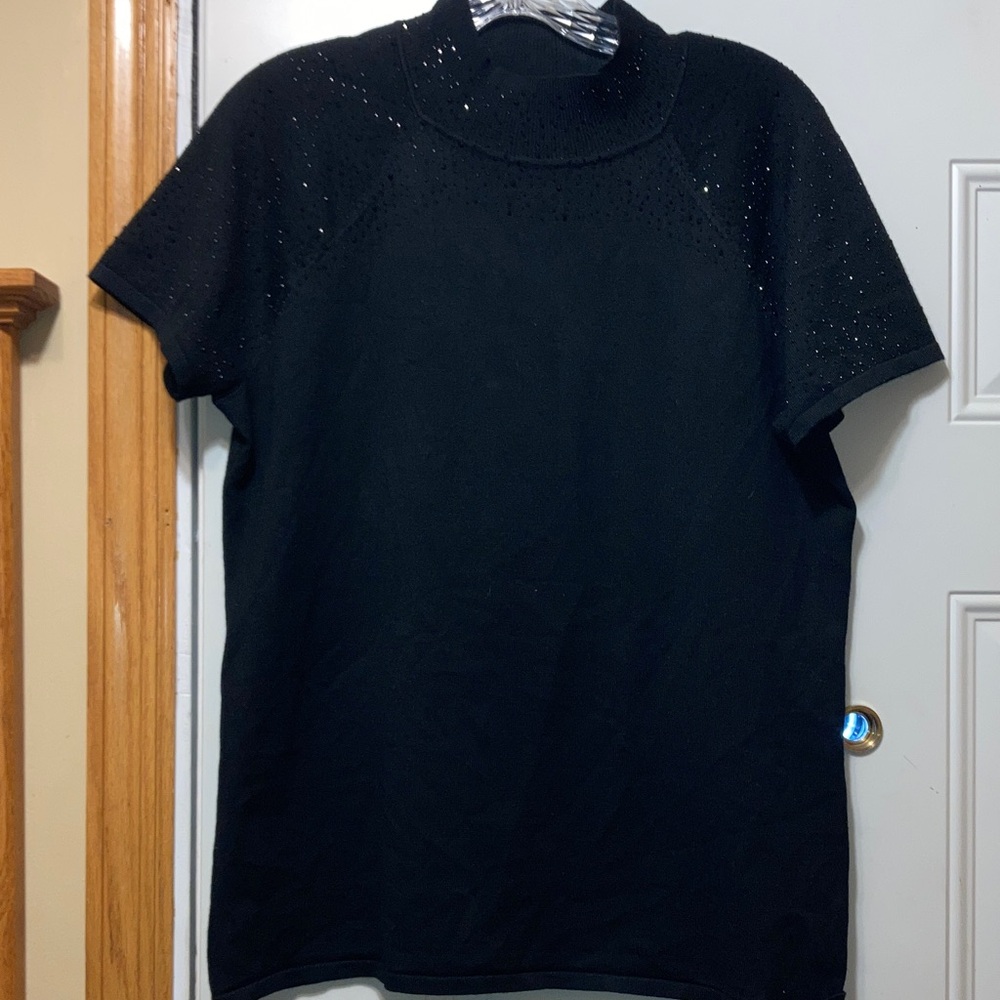 Black Short Sleeve Sparkle Knit Top L